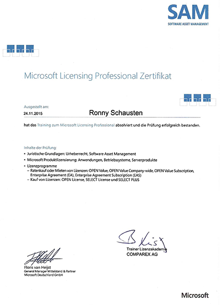Microsoft Licensing Professional Zertifikat