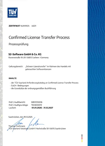 TÜV Saarland - Confirmed License Transfer Process